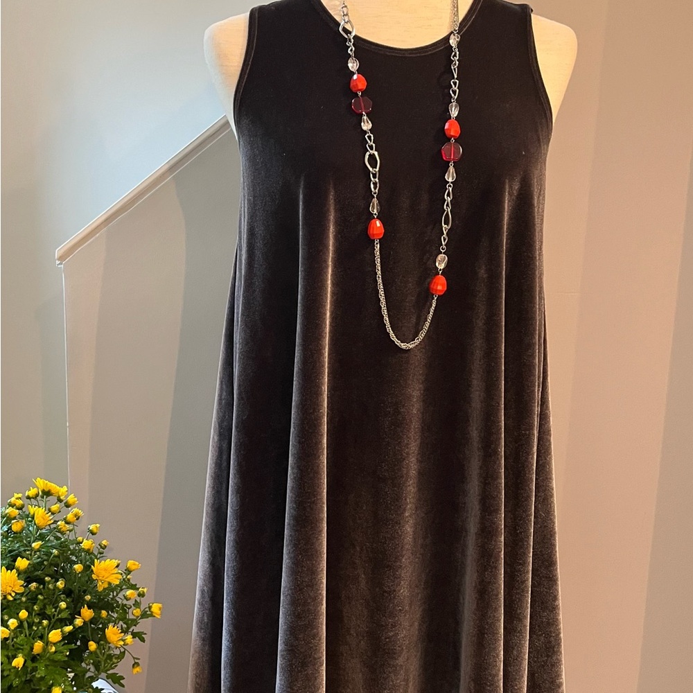 LBISSE Swing Dress Velveteen Sleeveless Pullover Relaxed Chocolate Sable Small